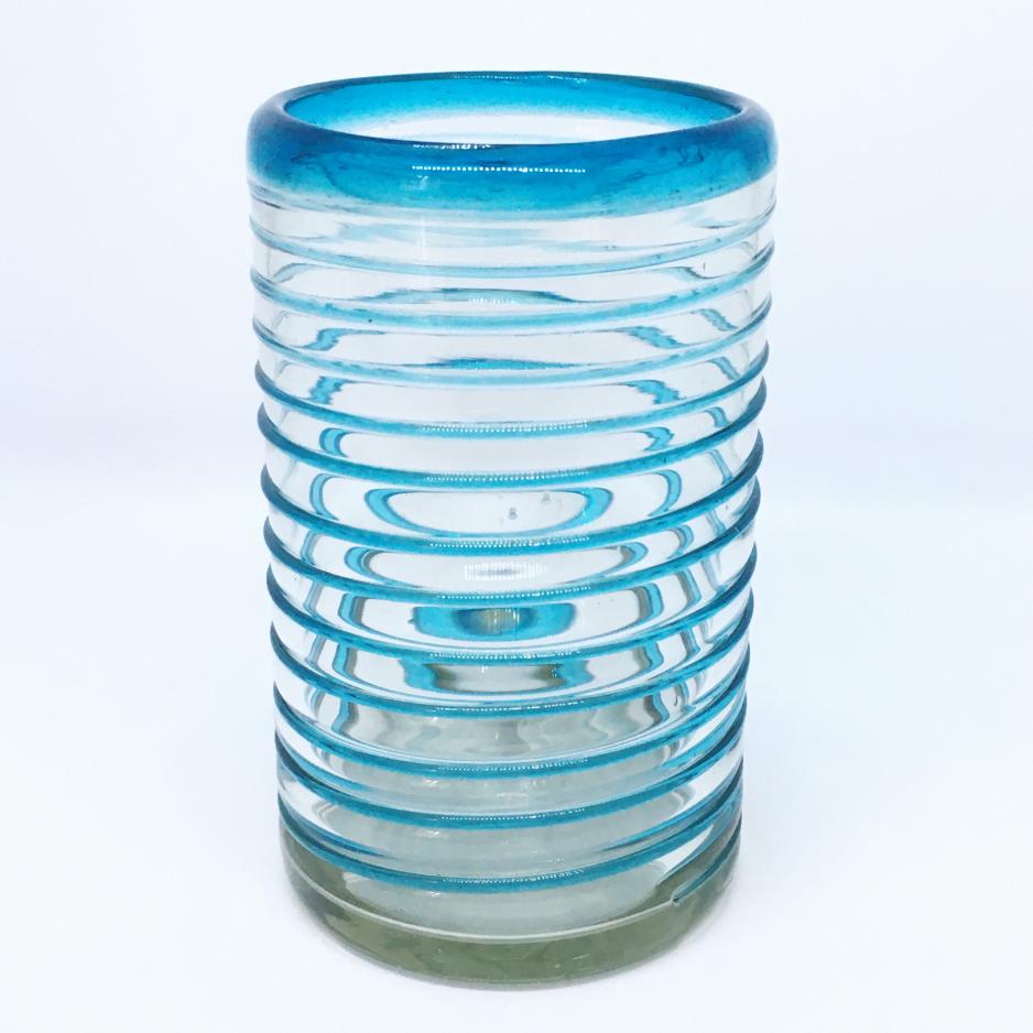 Novedades / vasos grandes con espiral azul aqua, 14 oz, Vidrio Reciclado, Libre de Plomo y Toxinas / stos vasos son la combinacin perfecta de belleza y estilo, con espirales azul aqua alrededor.